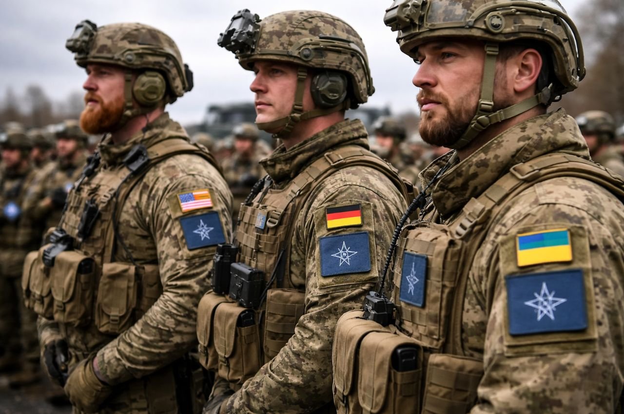 Військові країн НАТО з прапорами США, Німеччини та України на формі
