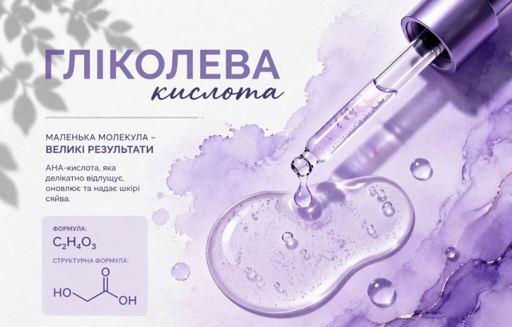Пляшечка з гліколевою кислотою поруч з цукровою тростиною та цитрусом на мармуровій поверхні