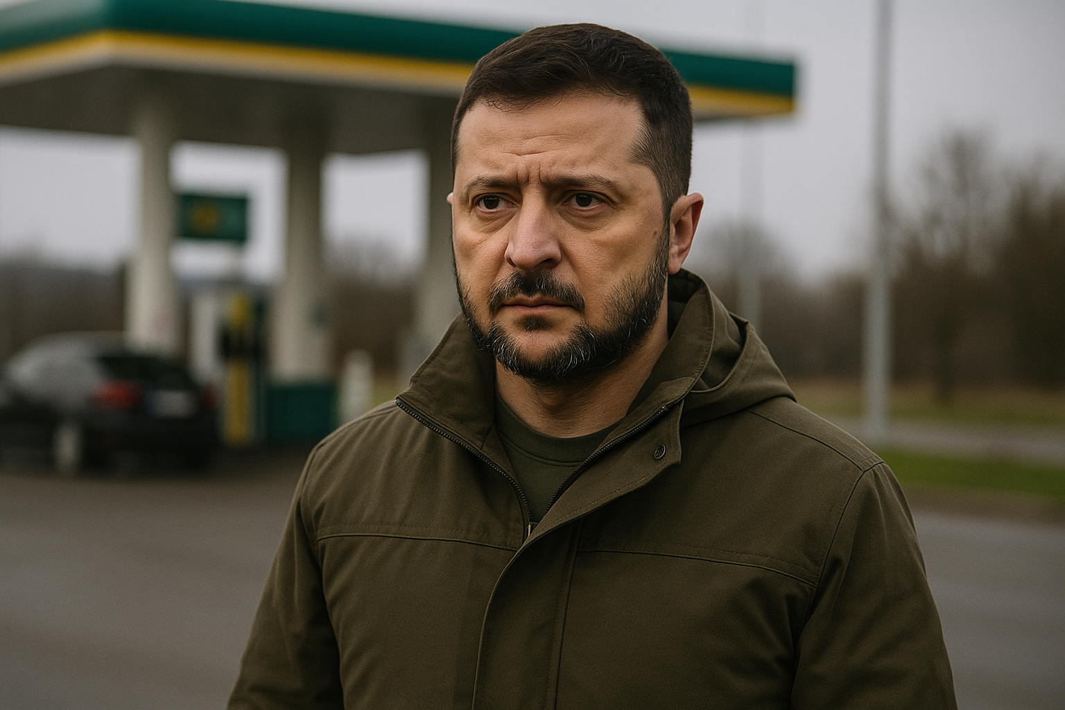 Володимир Зеленський на тлі автозаправної станції — ілюстрація до матеріалу про стабільність постачання пального в Україні