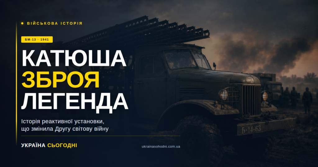 Радянська реактивна установка Катюша БМ-13 на тлі заходу сонця — кадр часів Другої світової війни