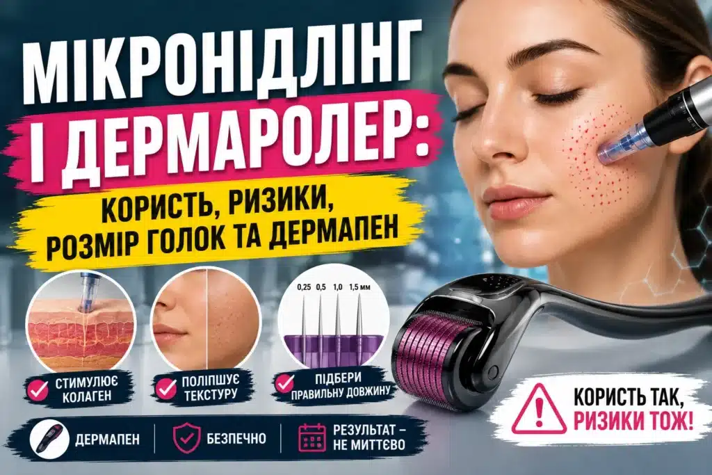 Мікронідлінг і дермаролер для обличчя: користь і ризики процедури, розміри голок та застосування дермапена.