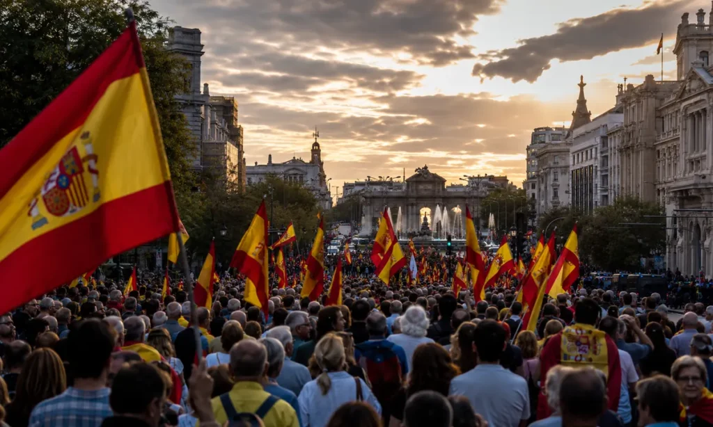 Протест у Мадриді з прапорами Іспанії проти уряду Педро Санчеса