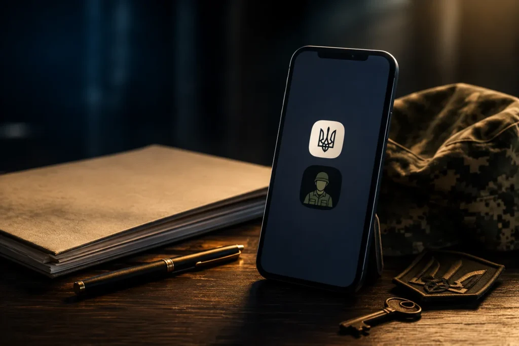 Смартфон з застосунком військового обліку і камуфляжний кітель — ілюстрація до гайду про військовий облік через Дію