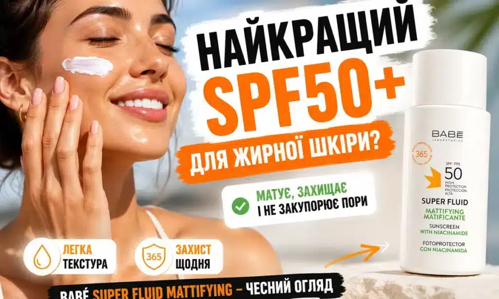 Сонцезахисний крем Babé Super Fluid Mattifying SPF 50 з ніацинамідом для жирної шкіри