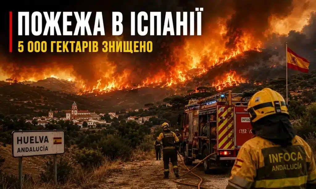 Пожежа в Іспанії у провінції Уельва, де вогонь знищив понад 5 000 гектарів