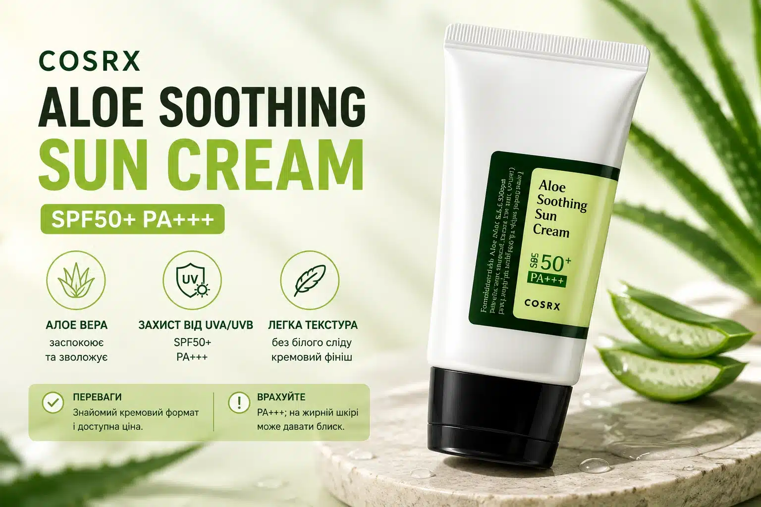 Корейський сонцезахисний крем COSRX Aloe Soothing Sun Cream SPF50+ PA+++