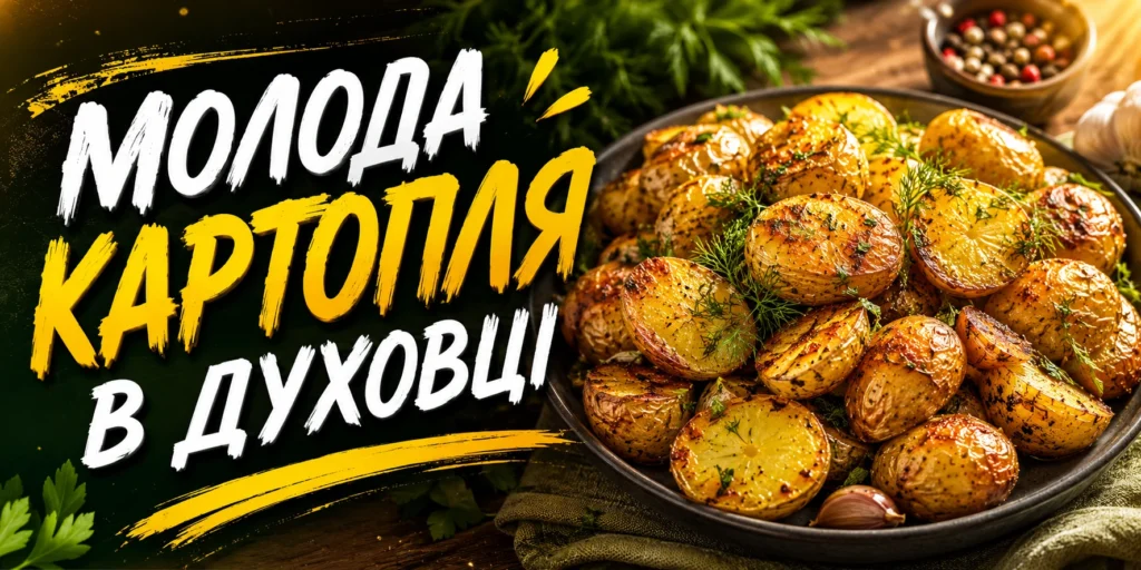 Запечена молода картопля з хрусткою золотистою скоринкою, кропом і часником у формі для запікання
