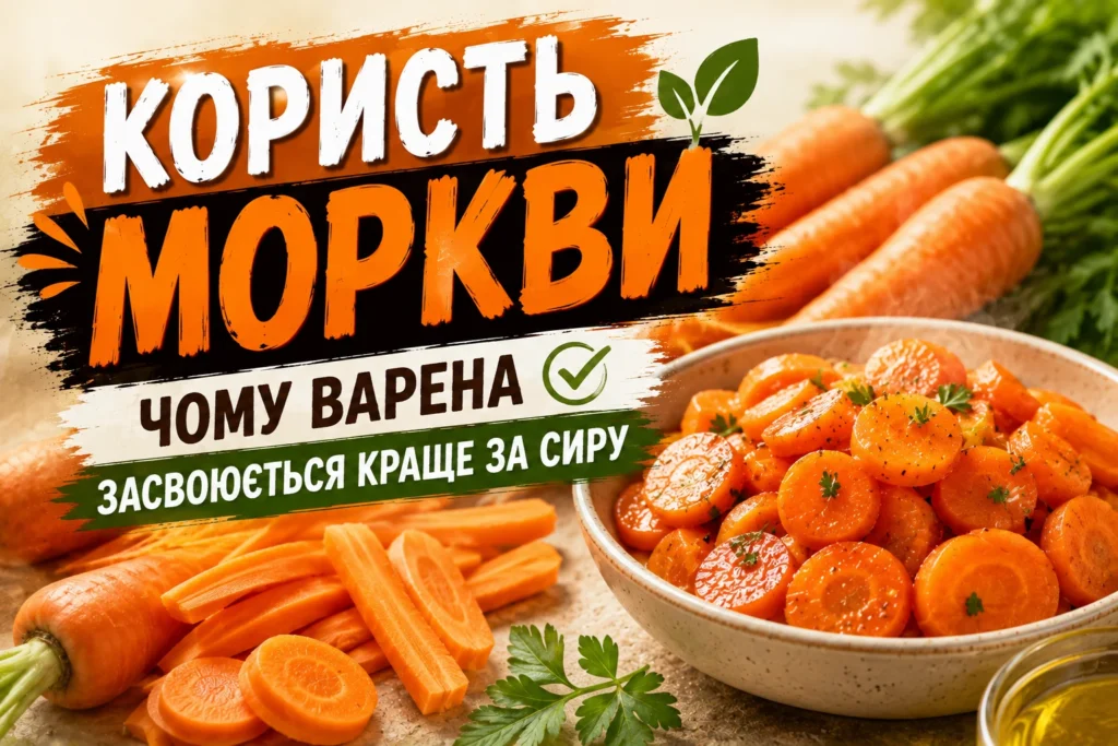 Свіжа й нарізана сира морква поруч із мискою вареної моркви та оливковою олією