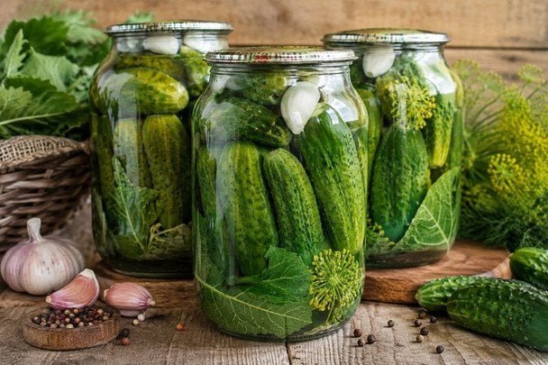 мариновані огірки у скляних банках на зиму з часником та кропом